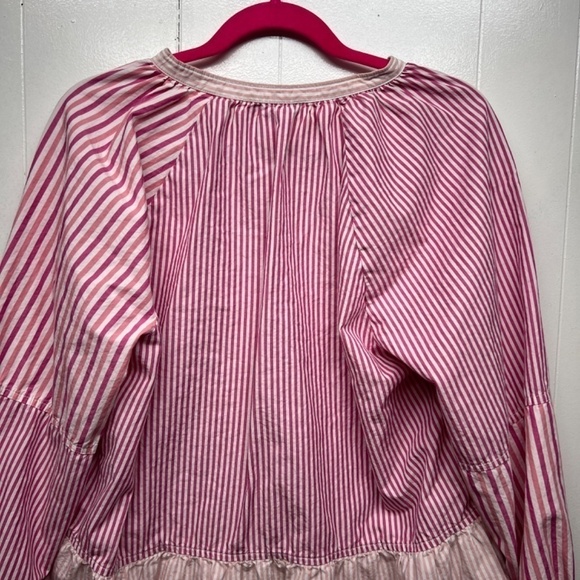 Free Assembly Striped Long Sleeve Ruffle Hem Womens Cotton Top Size XL Pullover - Picture 7 of 11